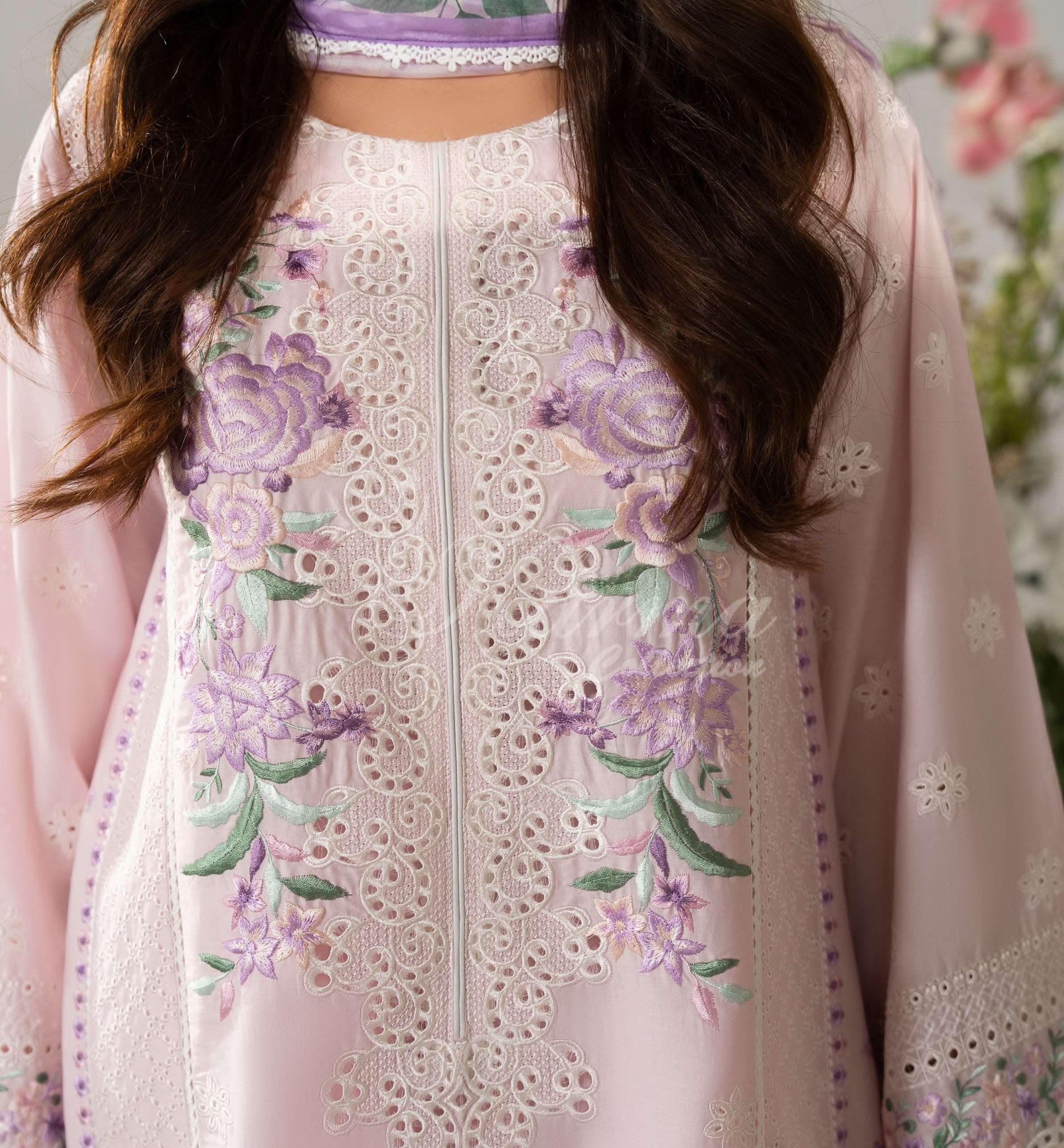 Pink Lavender Karma Signature Embroidered 3 Piece suit