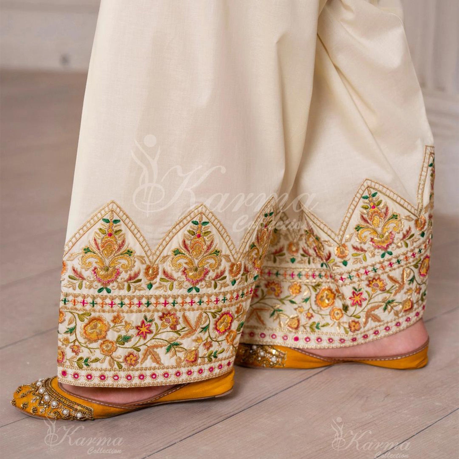 Karma Yellow 3pc Outfit With Silk Duppata
