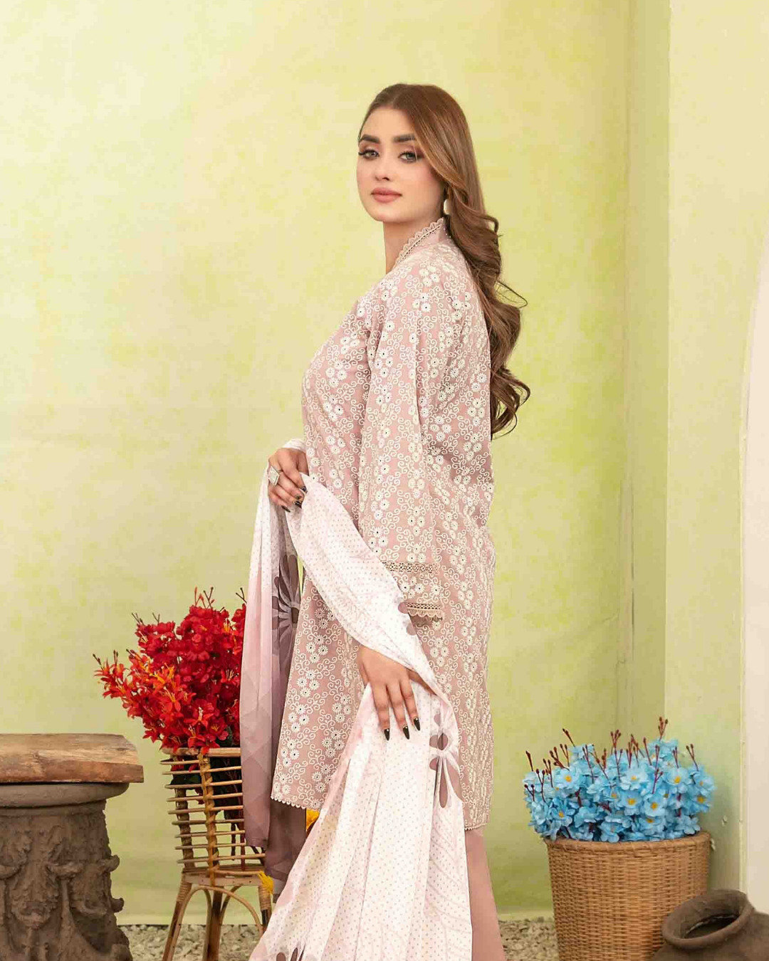 Blush Pink Floral Printed 3-Piece Stitched Suit with Digital Printed Dupatta