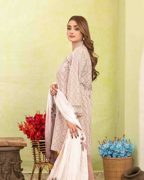 Blush Pink Floral Printed 3-Piece Stitched Suit with Digital Printed Dupatta