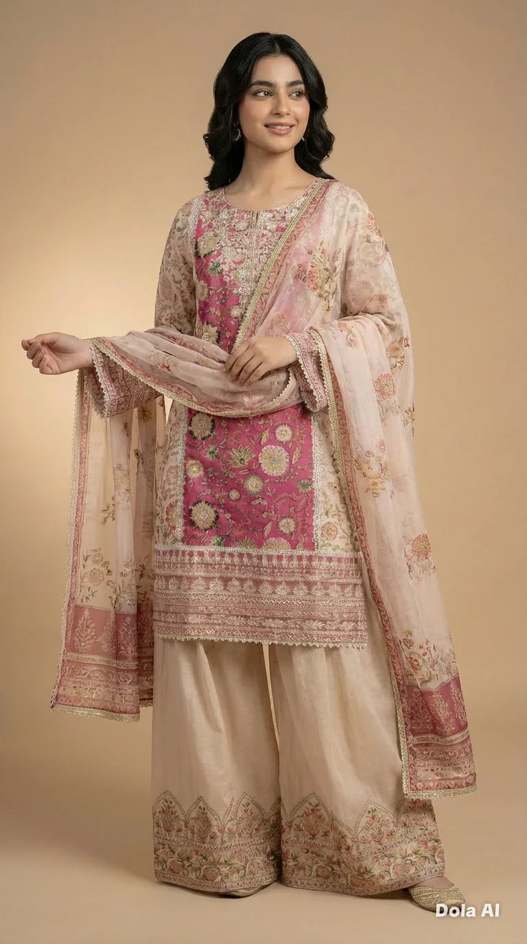 Inspired Karma Shocking Pink 3pc Outfit With Farshi Shalwaar