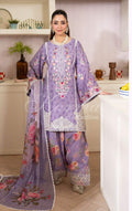Lavender Bloom Embroidered Lawn Suit with Floral Printed Dupatta & Farshi Shalwar