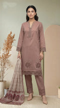Mauve Taupe Embroidered 3-Piece Suit with Printed Digital Dupatta