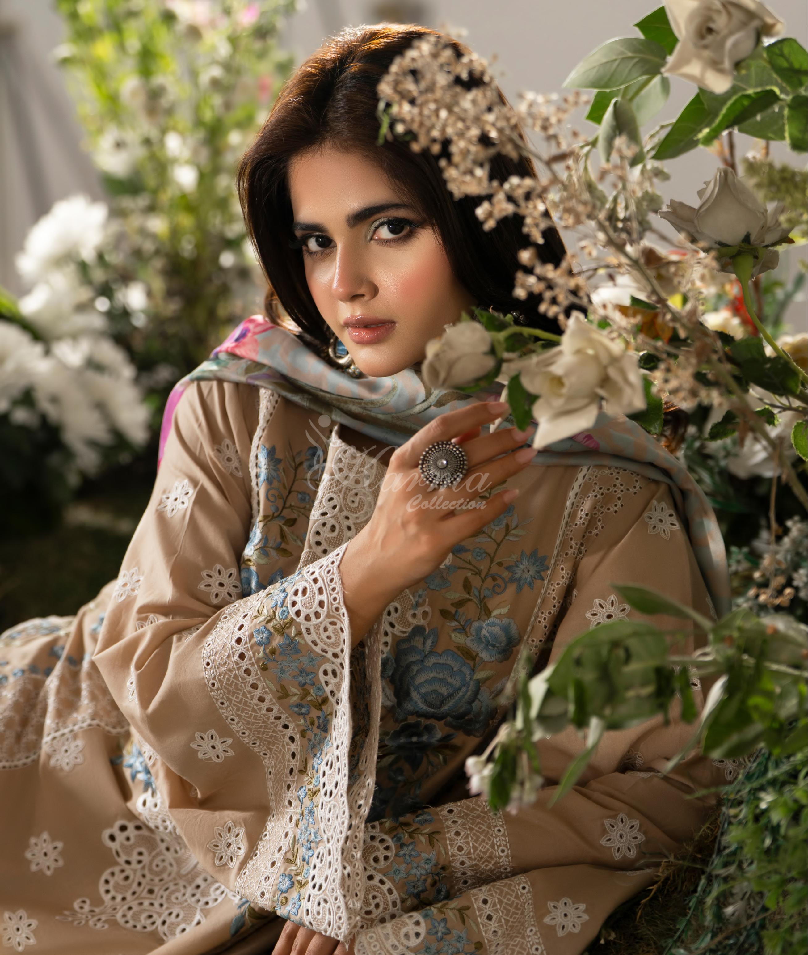Light Taupe Karma Signature Embroidered 3 Piece suit