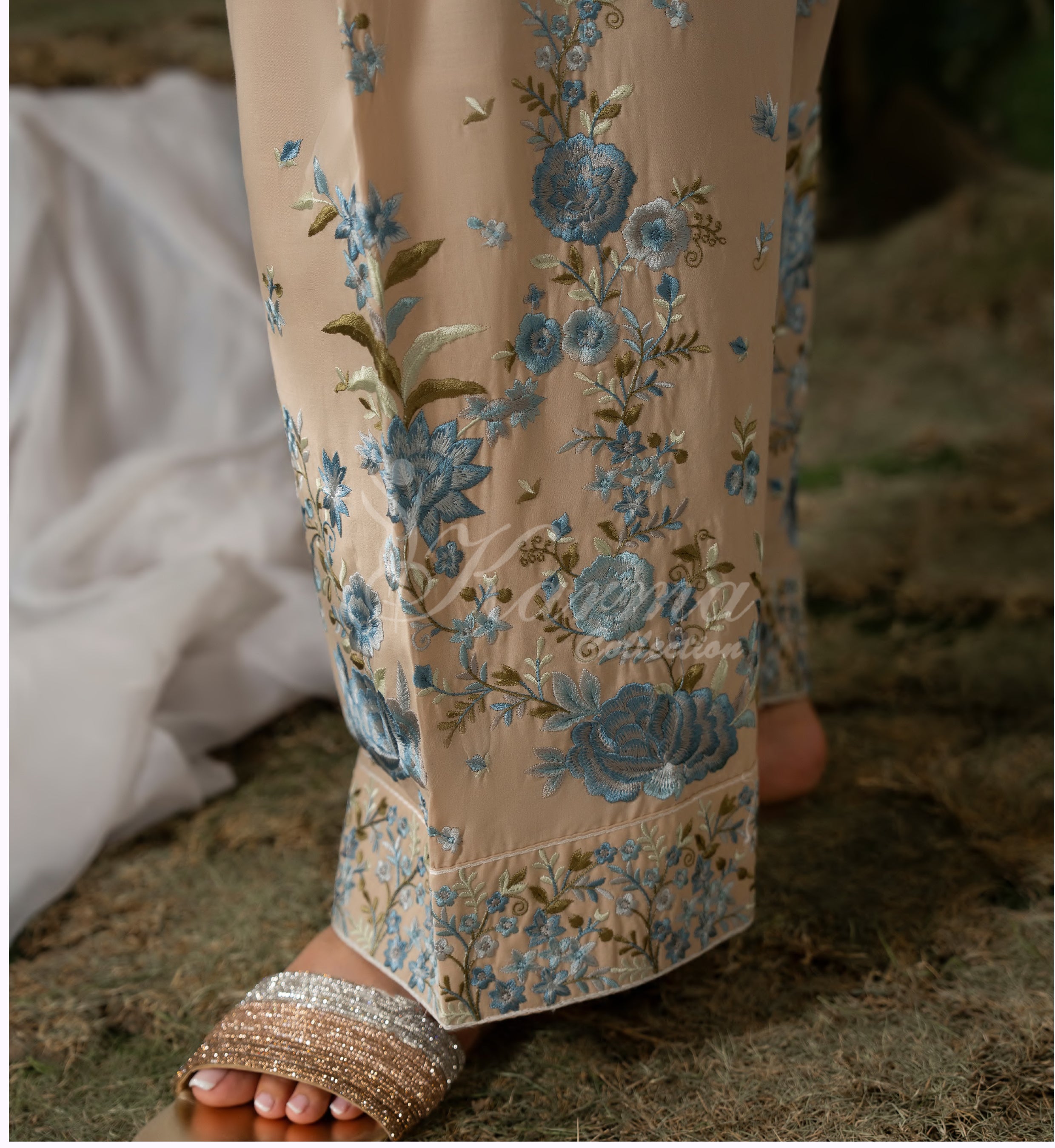Light Taupe Karma Signature Embroidered 3 Piece suit