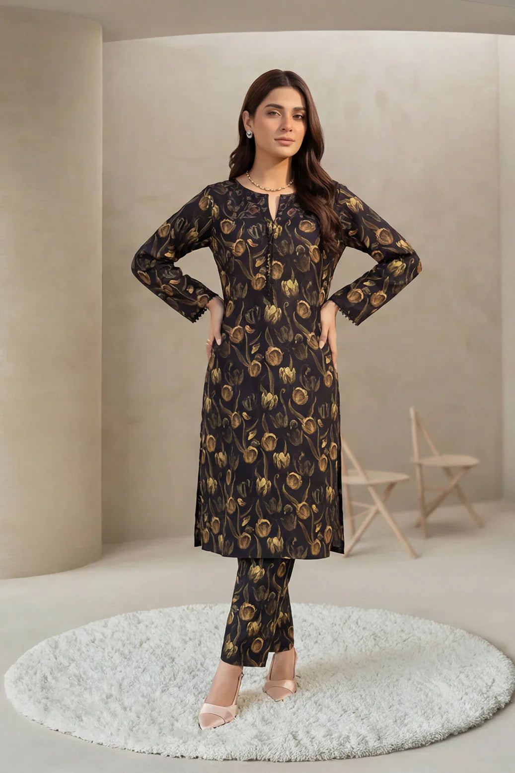 2pc co-ord set black and orange print noore vol 4