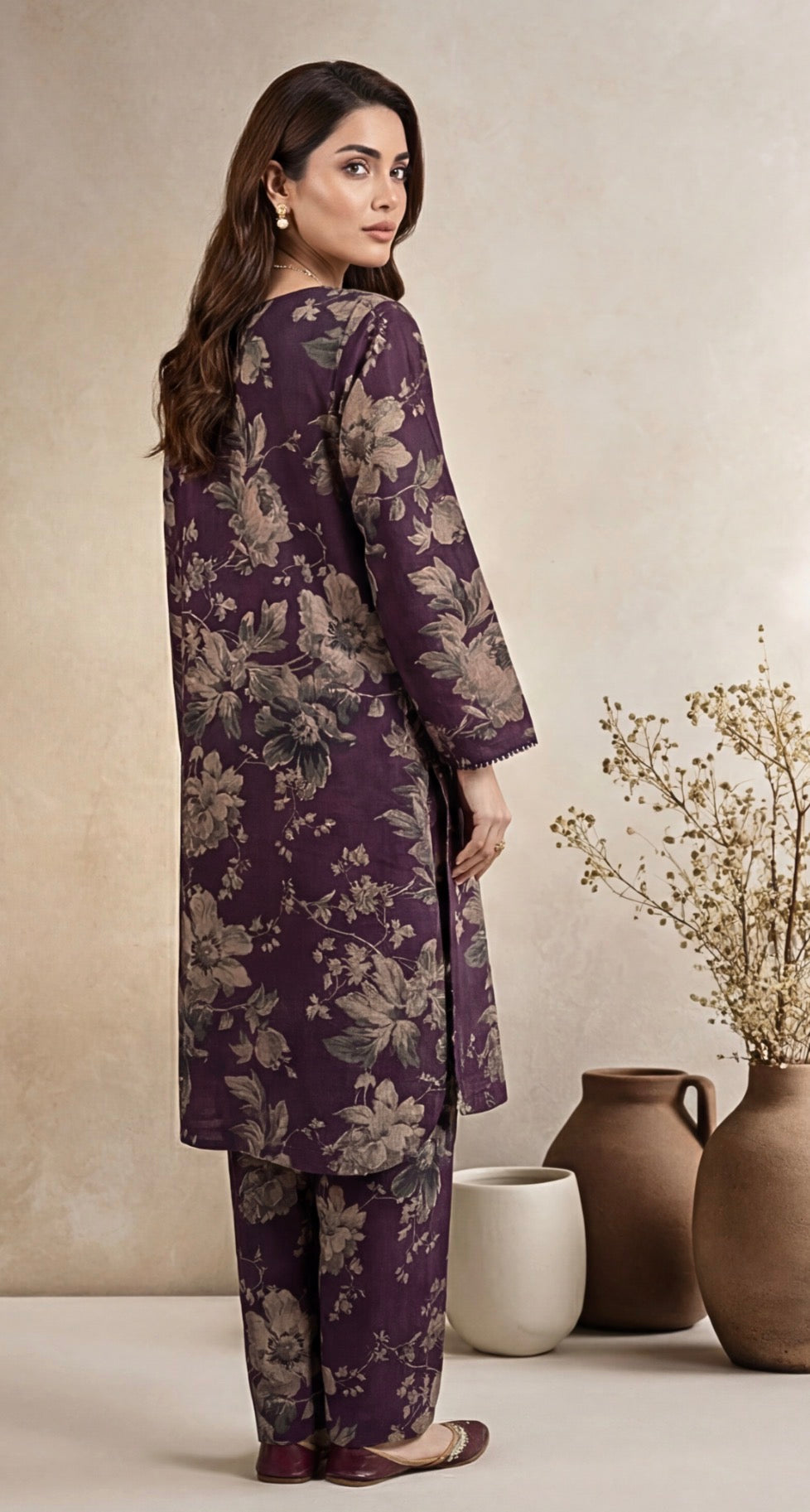 2pc co-ord purple with Baige floral noore vol3