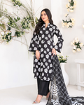 Black & White Floral Printed Suit with Digital Printed Dupatta