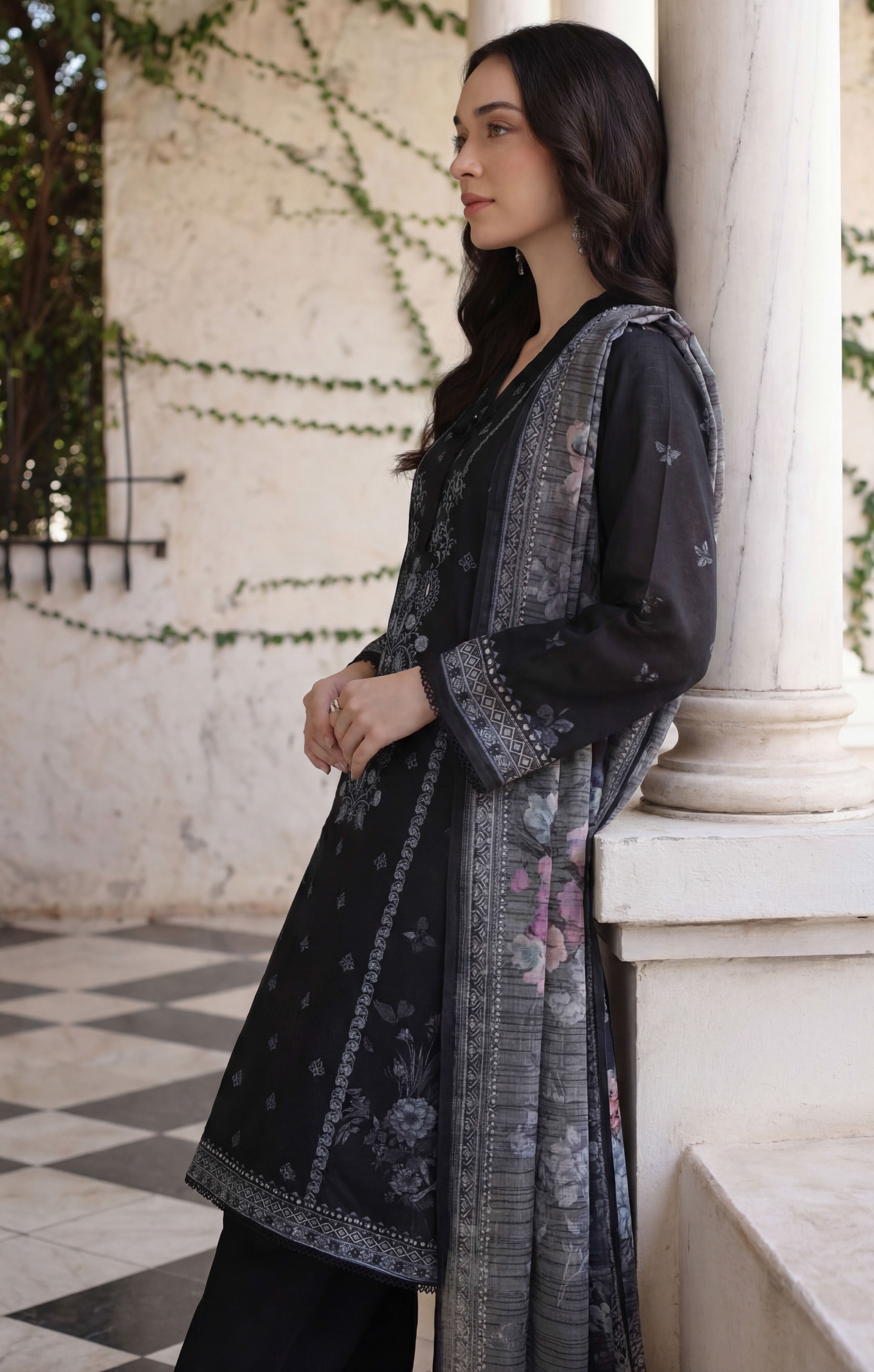Midnight Grey 3pc Lawn Stitched Suit