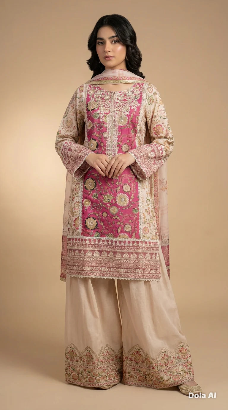 Inspired Karma Shocking Pink 3pc Outfit With Farshi Shalwaar