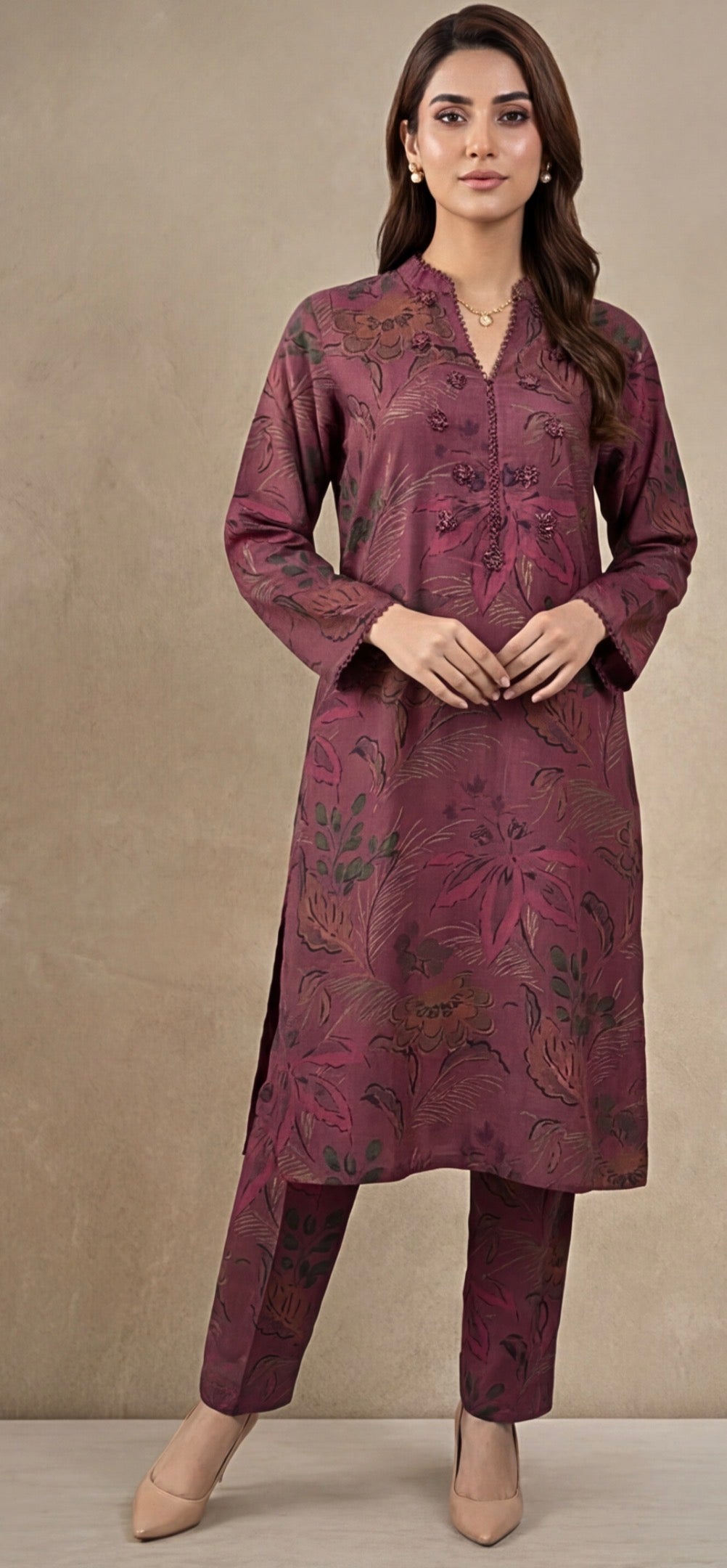 2pc co-ord set maroon colour with floral print noore vol3