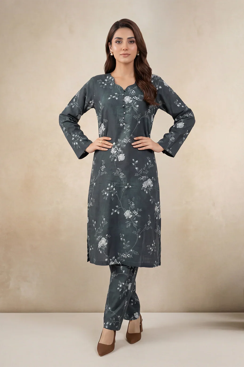 2pc co-ord set green and white flower D-5471 - Noore vol 4