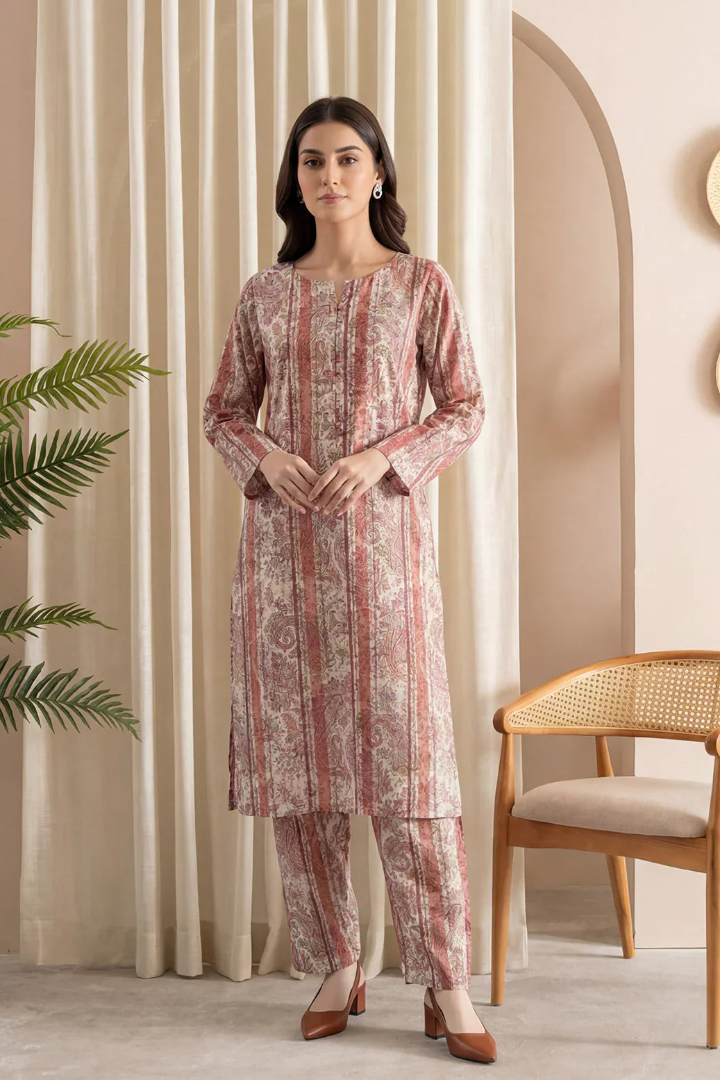 2pc co-ord set plans and cream print  D-5499 - Noore vol4