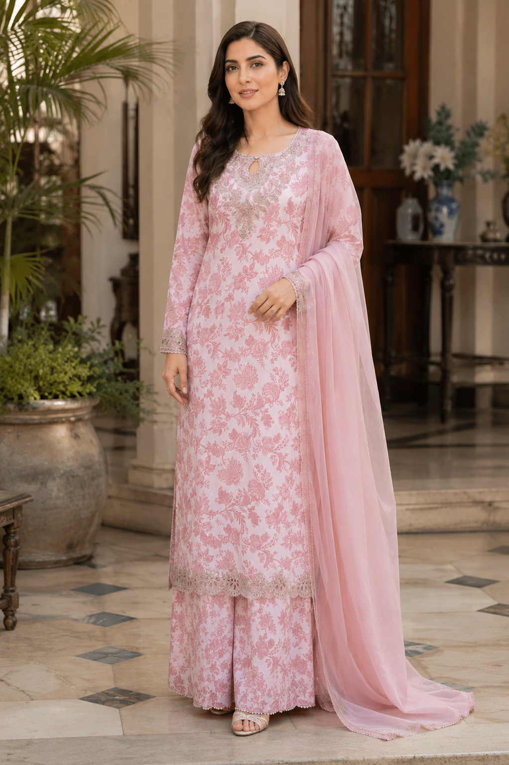 Baby pink with silver embroidery  3pc outfit
