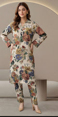 2pc co-ord set cream floral outfit noore vol3