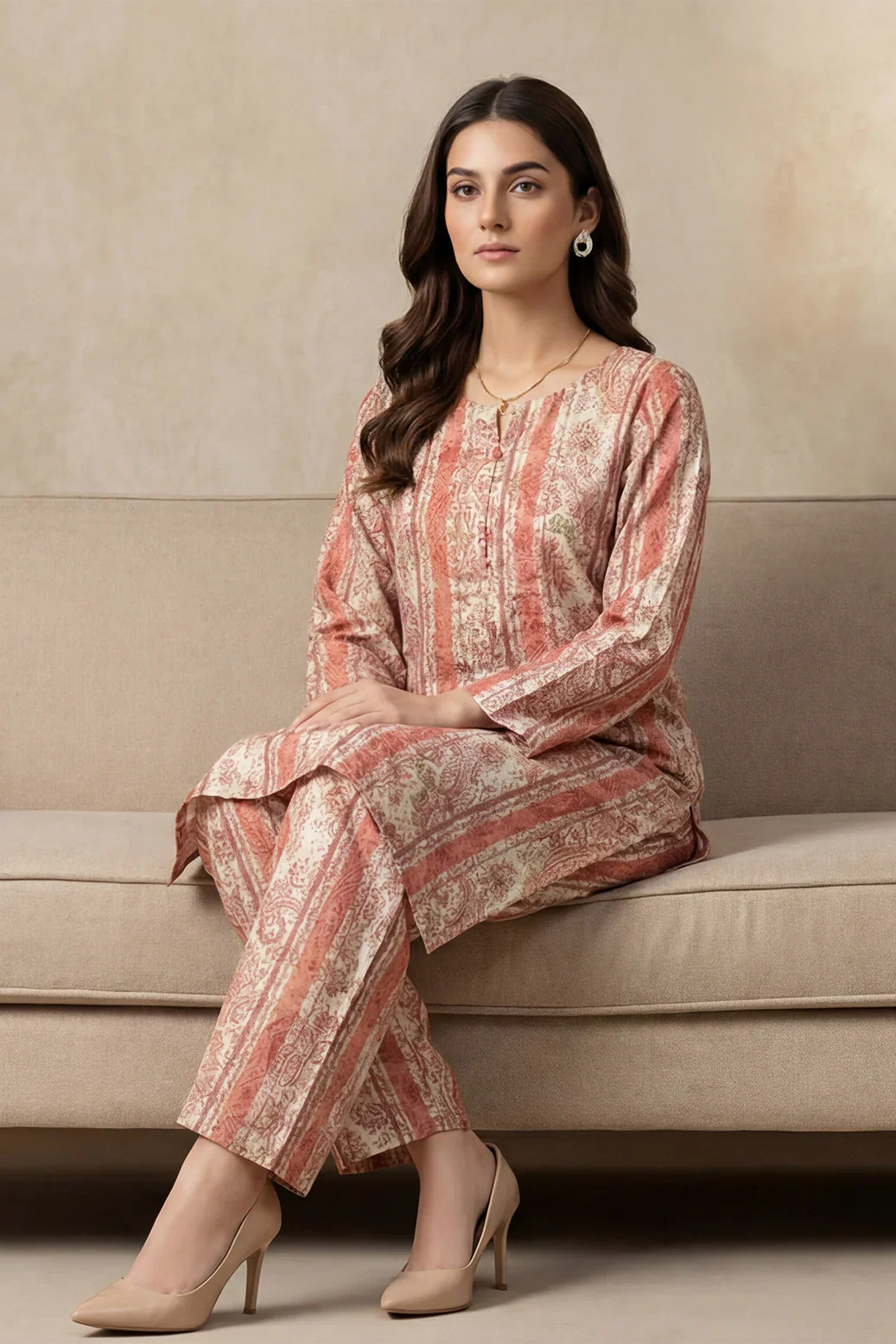 2pc co-ord set plans and cream print  D-5499 - Noore vol4