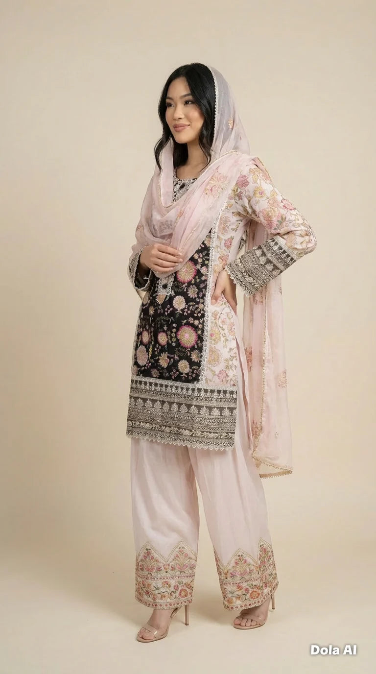 Inspired Karma Black Floral Farshi 3pc Outfit