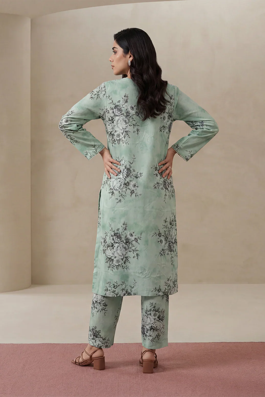 2pc co-ord set mint green with floral print noore vol 4