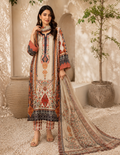 Ivory Multicolor Printed Silk 3-Piece Kaftan Suit
