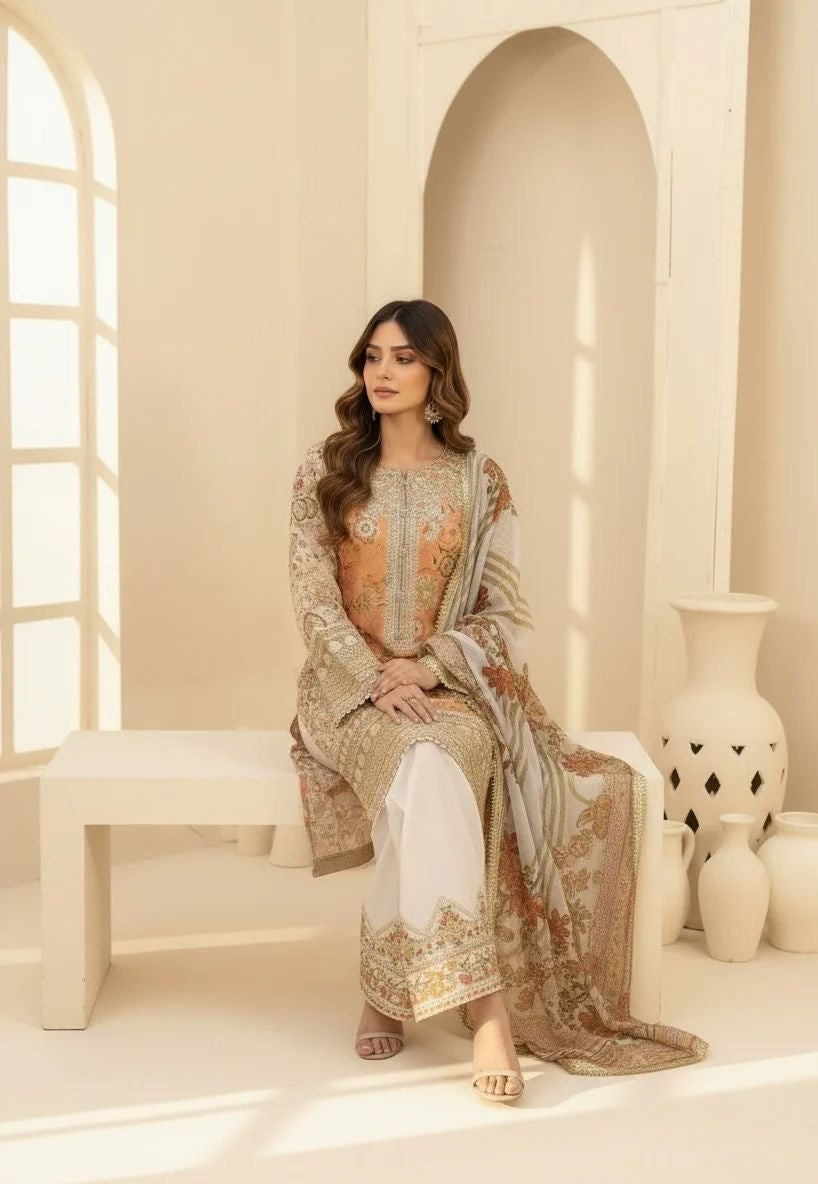 Karma Peach Floral Farshi 3pc Outfit
