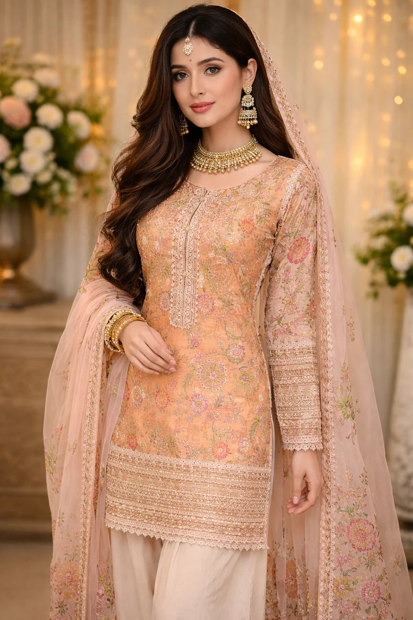 Inspired Karma Peach Floral Farshi 3pc Outfit