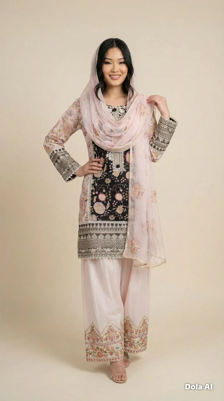 Inspired Karma Black Floral Farshi 3pc Outfit