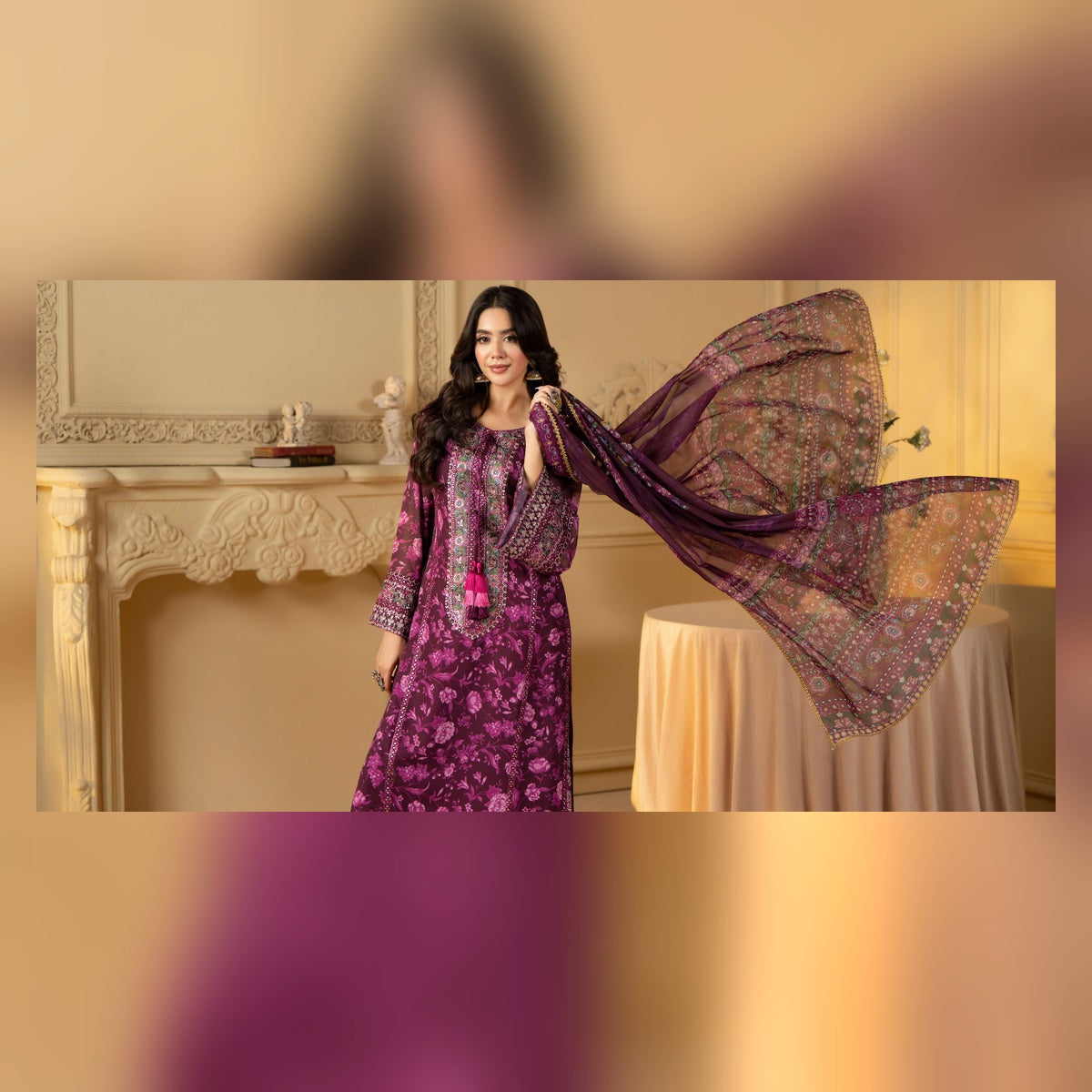 Berry Purple Floral Printed Suit - image 1