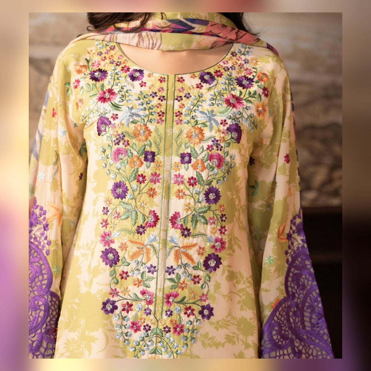 Butter Yellow Multicolour Floral Suit - image 9