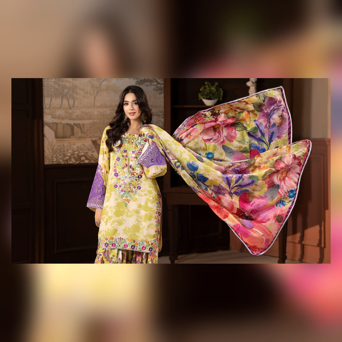 Butter Yellow Multicolour Floral Suit - image 11