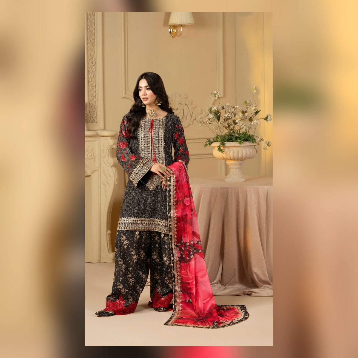 Black and Red Embroidered Suit - image 2
