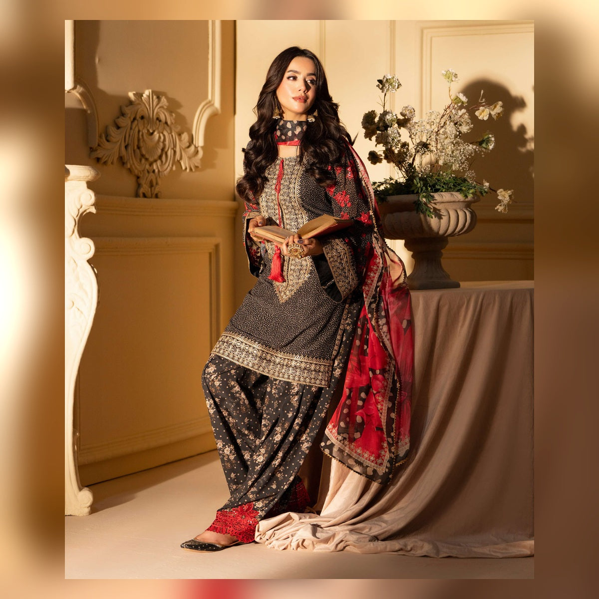 Black and Red Embroidered Suit - image 3