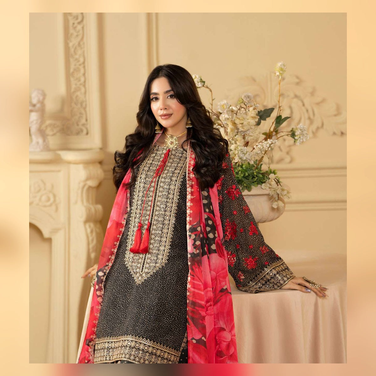 Black and Red Embroidered Suit - image 7