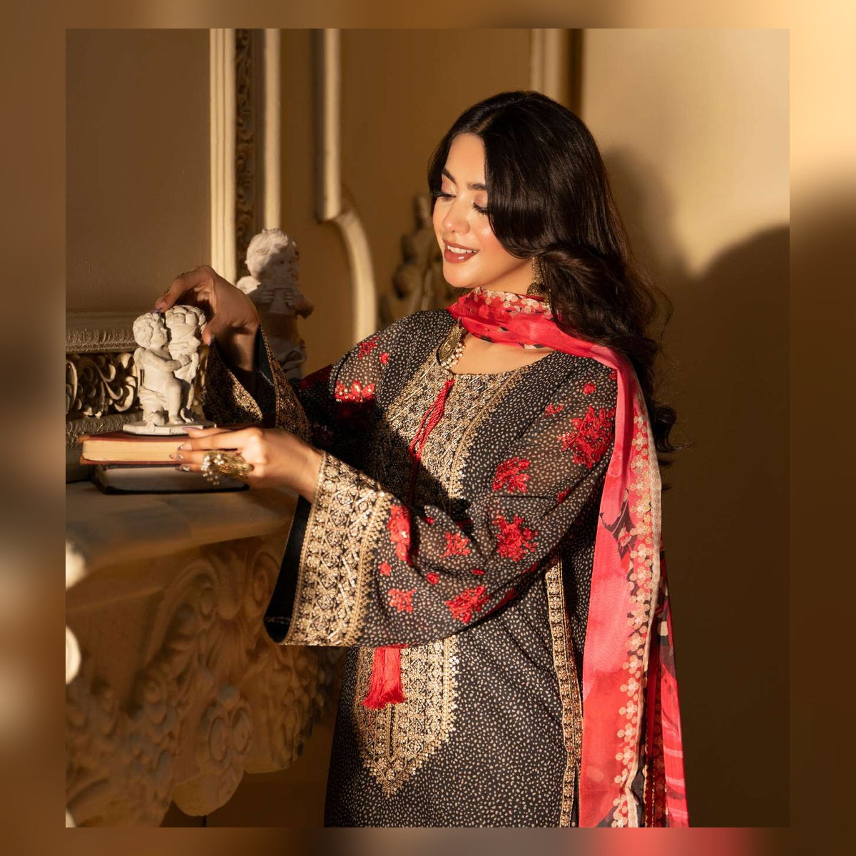 Black and Red Embroidered Suit - image 8