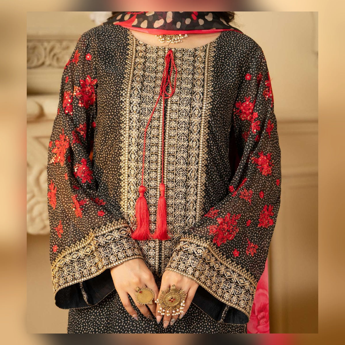 Black and Red Embroidered Suit - image 9