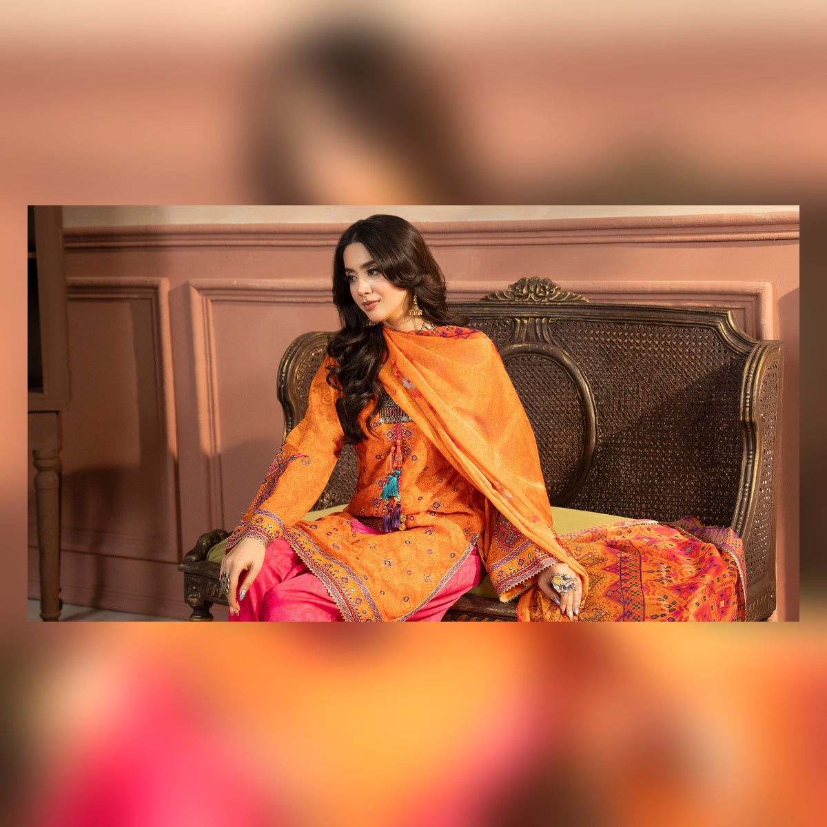 Orange and Magenta Printed Suit - image 1
