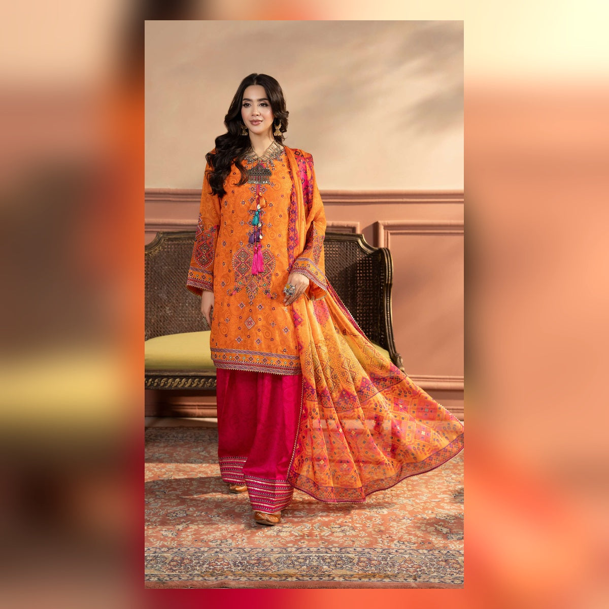 Orange and Magenta Printed Suit - image 2