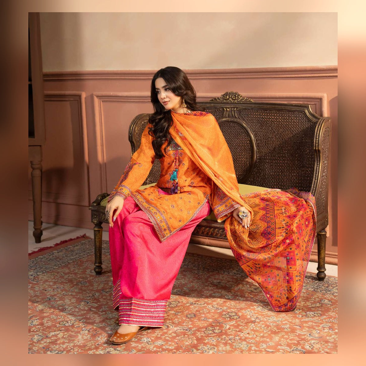 Orange and Magenta Printed Suit - image 7