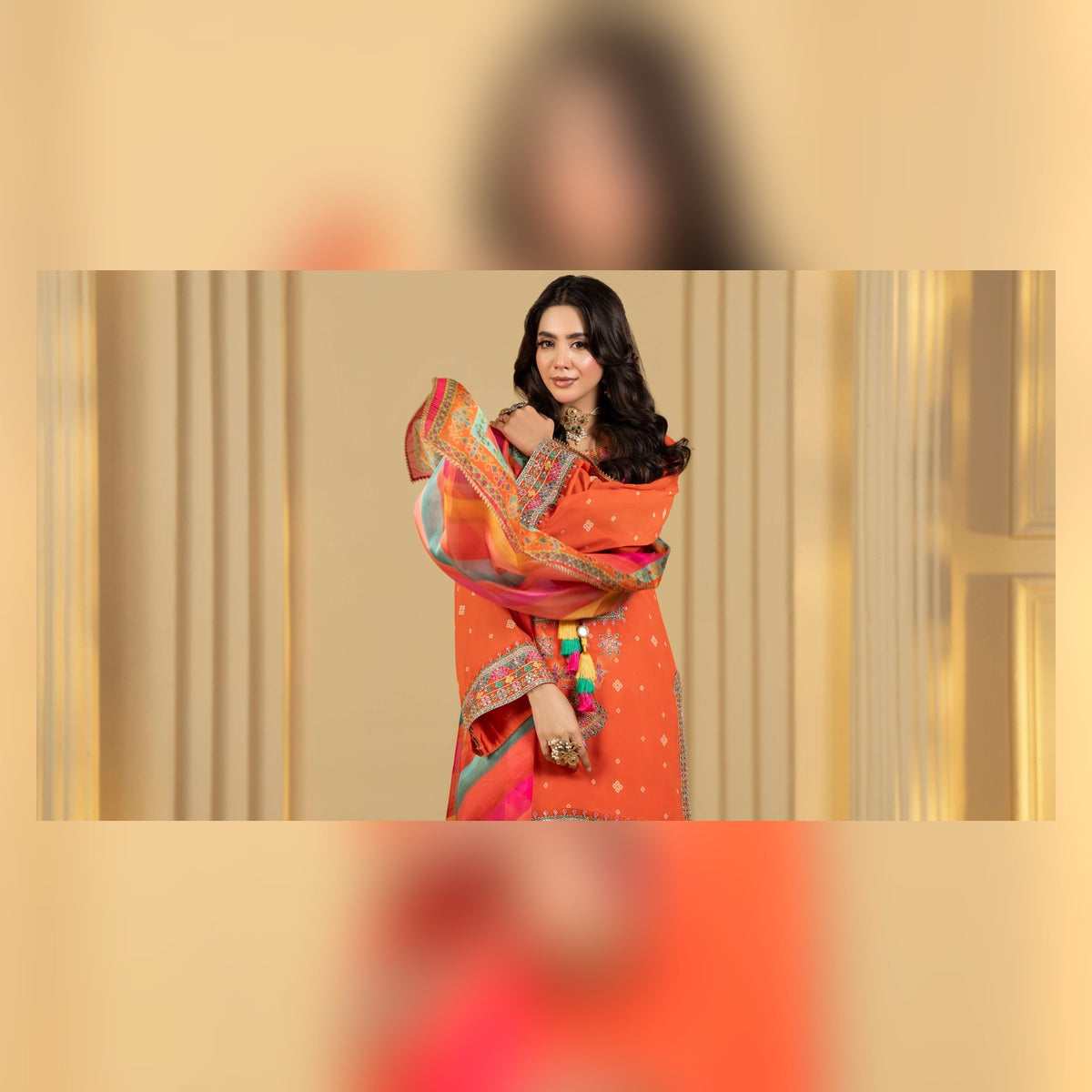Coral Orange Multicolour Printed Suit - image 1
