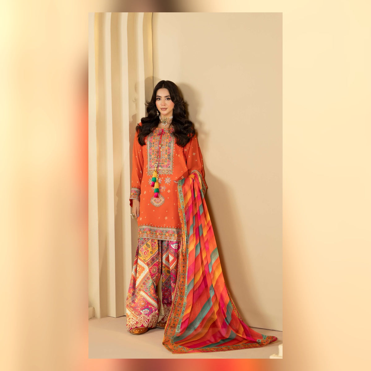 Coral Orange Multicolour Printed Suit - image 2