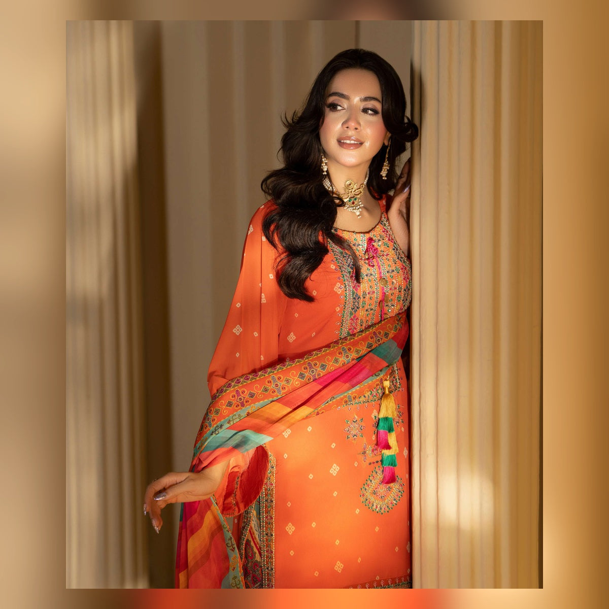 Coral Orange Multicolour Printed Suit - image 3