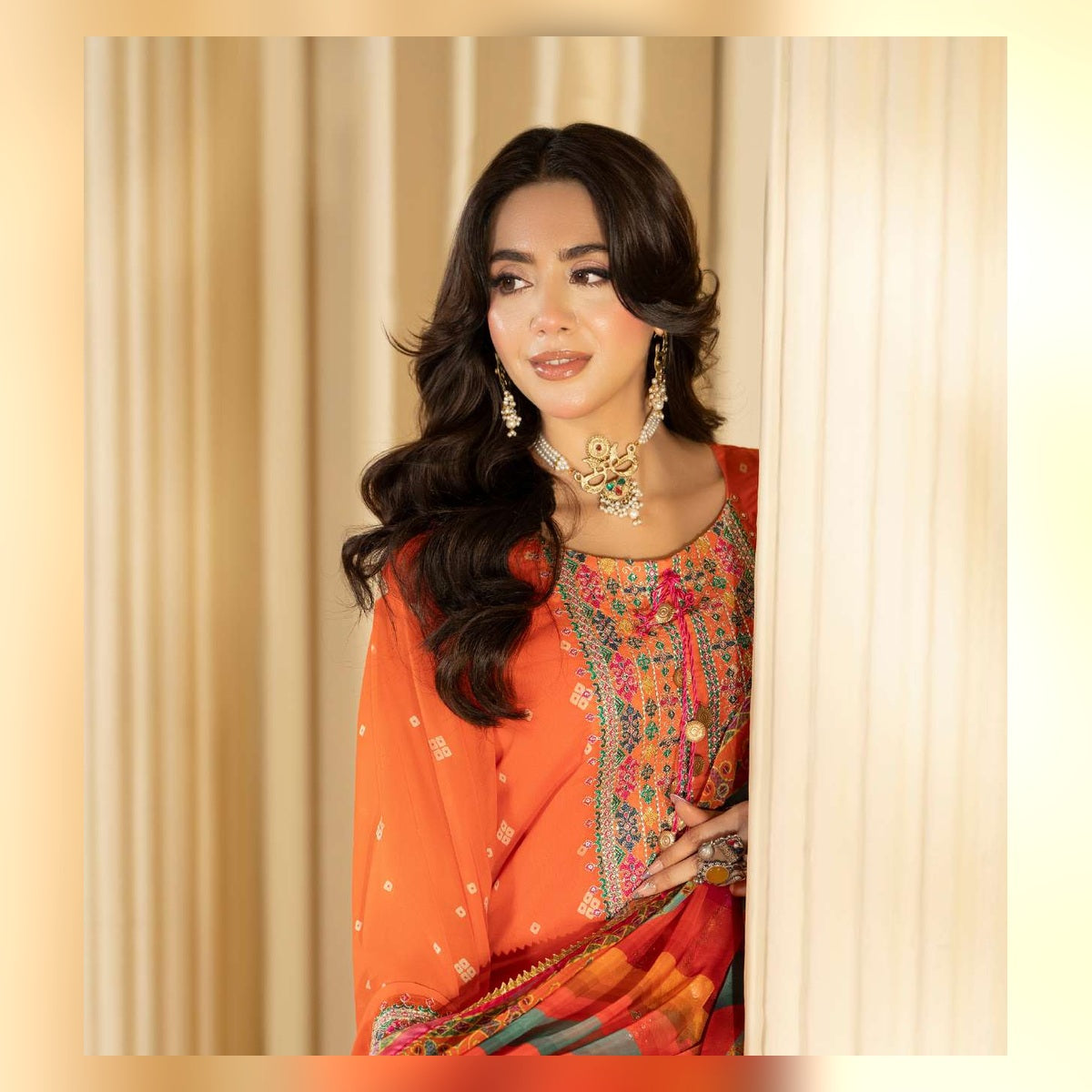 Coral Orange Multicolour Printed Suit - image 7