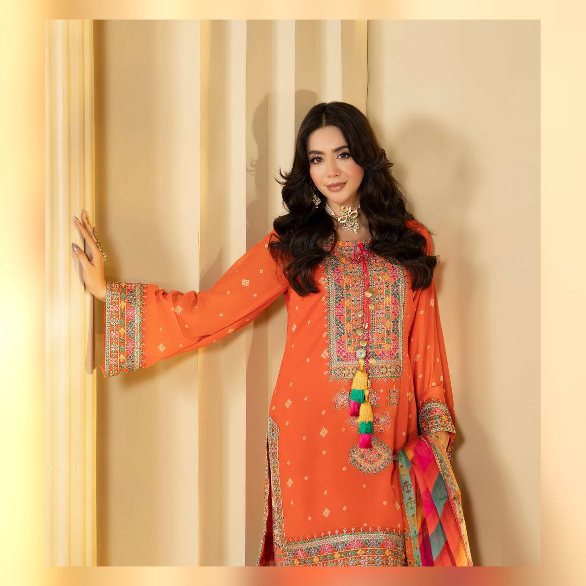 Coral Orange Multicolour Printed Suit - image 8