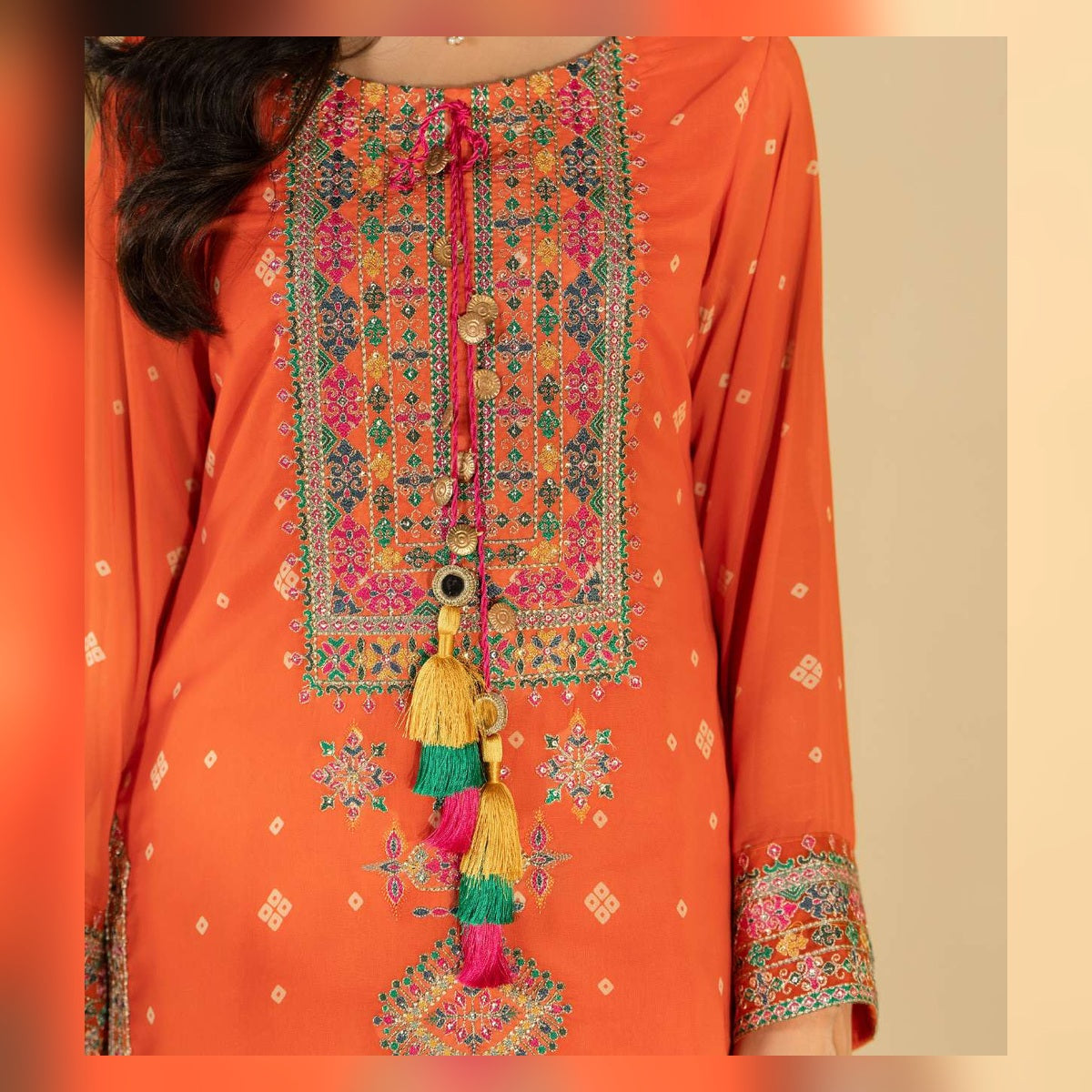Coral Orange Multicolour Printed Suit - image 9