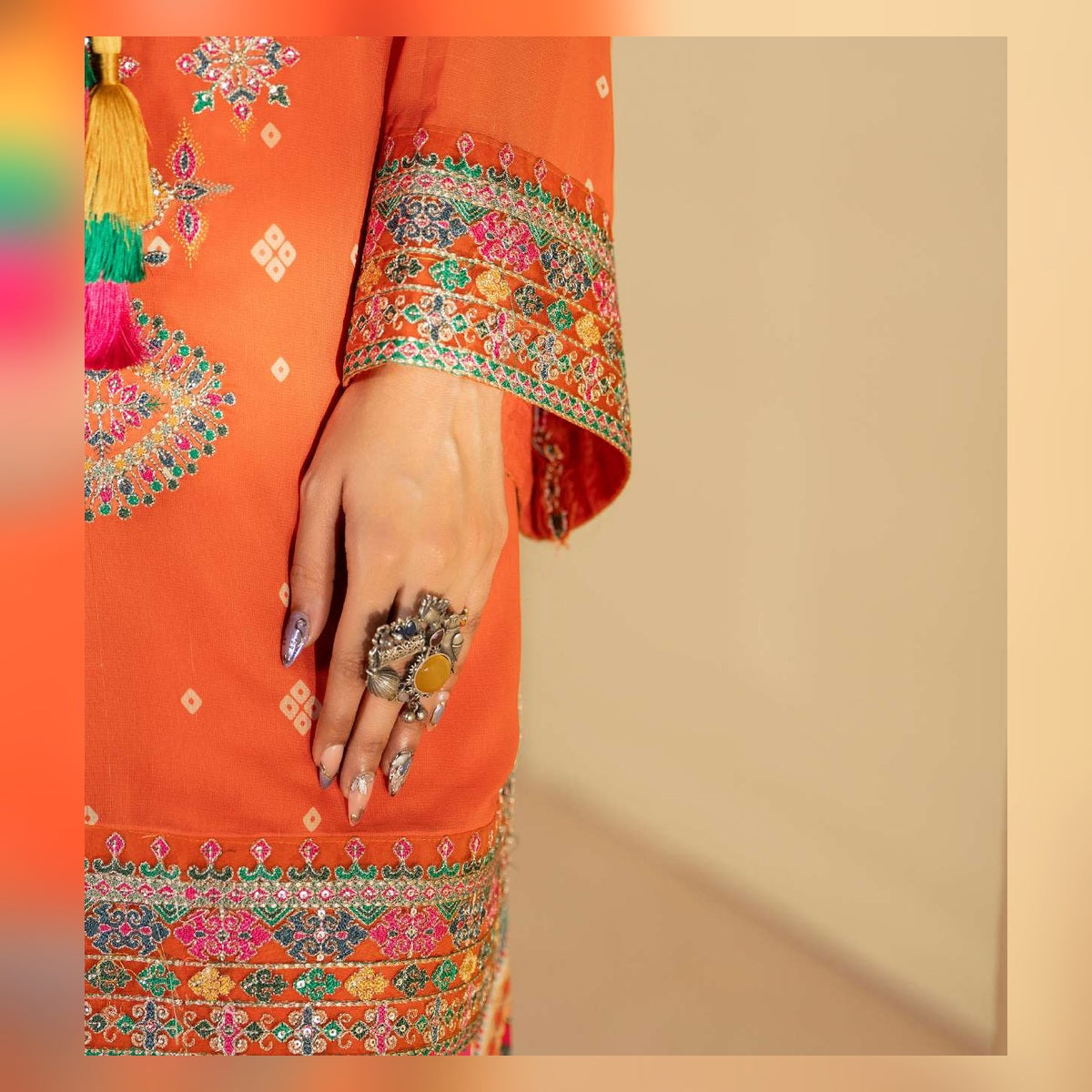 Coral Orange Multicolour Printed Suit - image 10