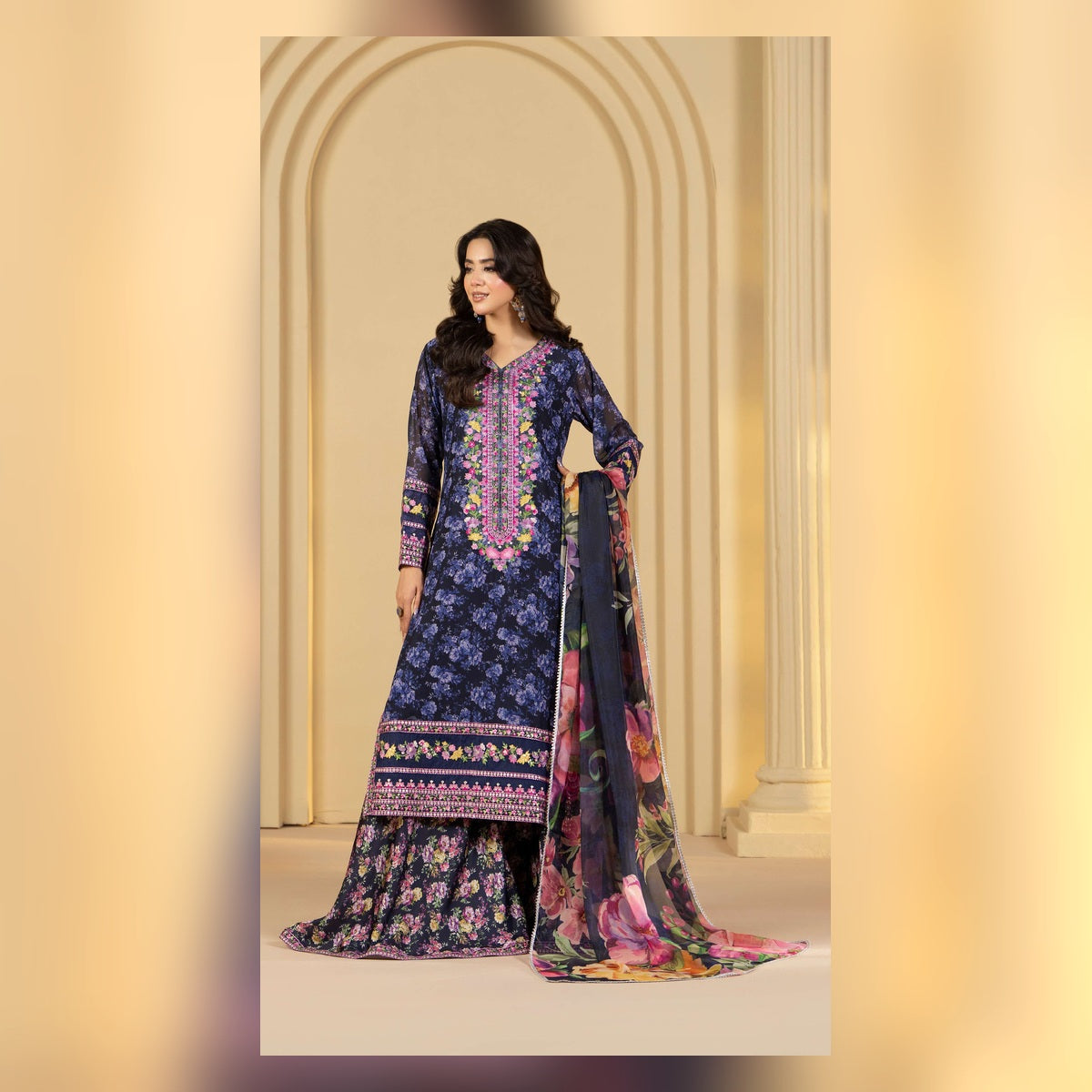 Navy Blue Floral Printed Suit - image 2