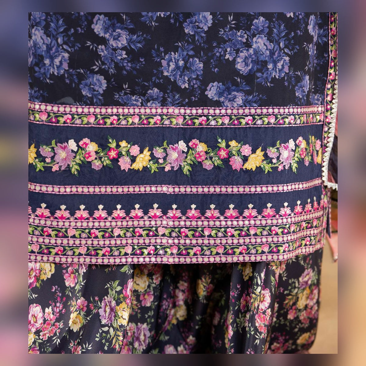 Navy Blue Floral Printed Suit - image 5