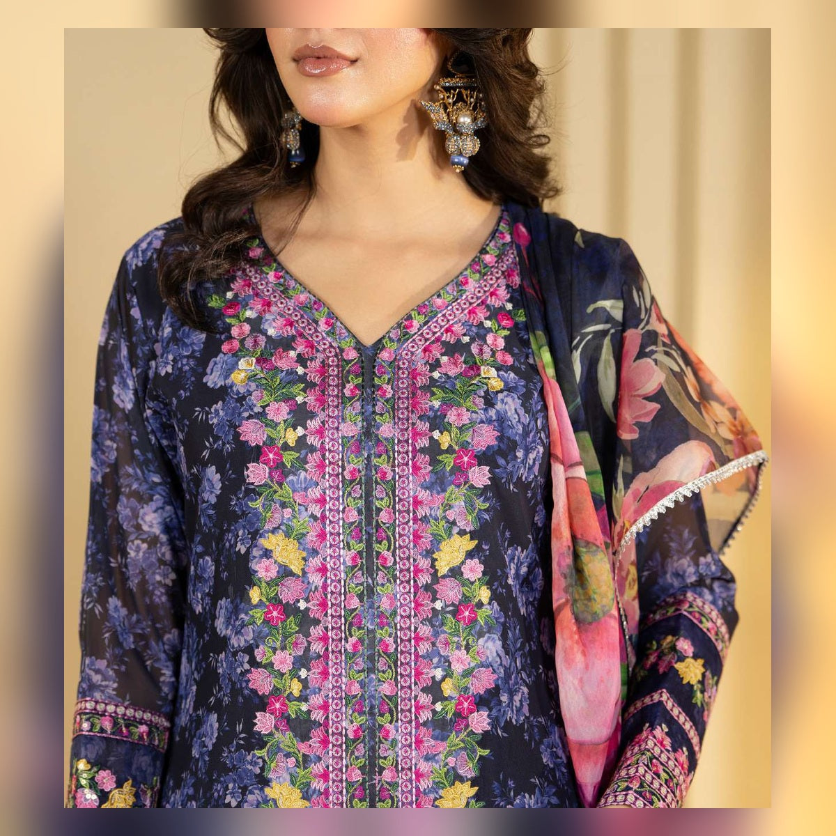Navy Blue Floral Printed Suit - image 6