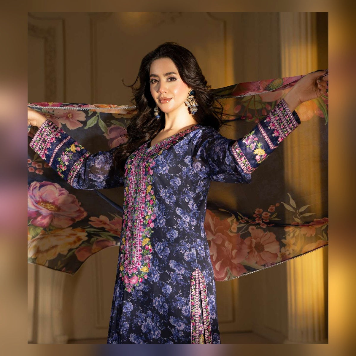 Navy Blue Floral Printed Suit - image 7