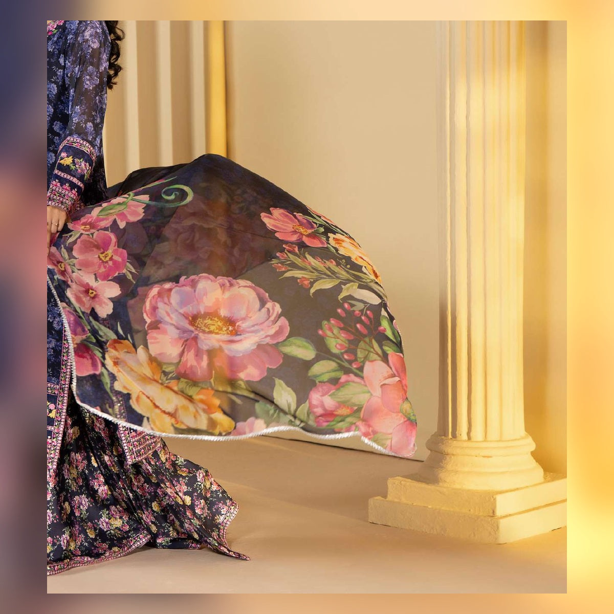 Navy Blue Floral Printed Suit - image 8