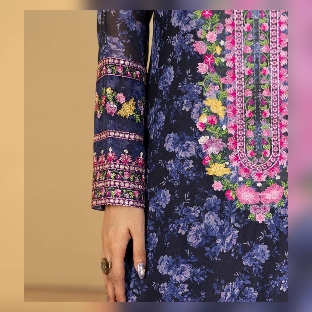 Navy Blue Floral Printed Suit - image 10